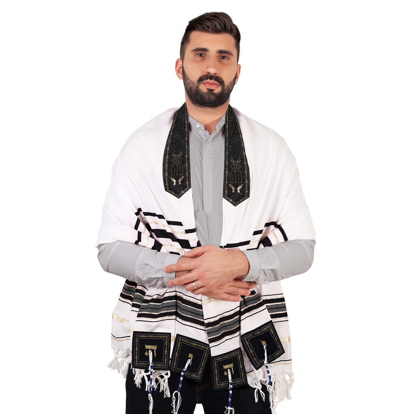 HalleluYAH Tallit Prayer Shawl from Israel - Lord’s Name Spelled on 4 Corners - XL 72x36 Inches