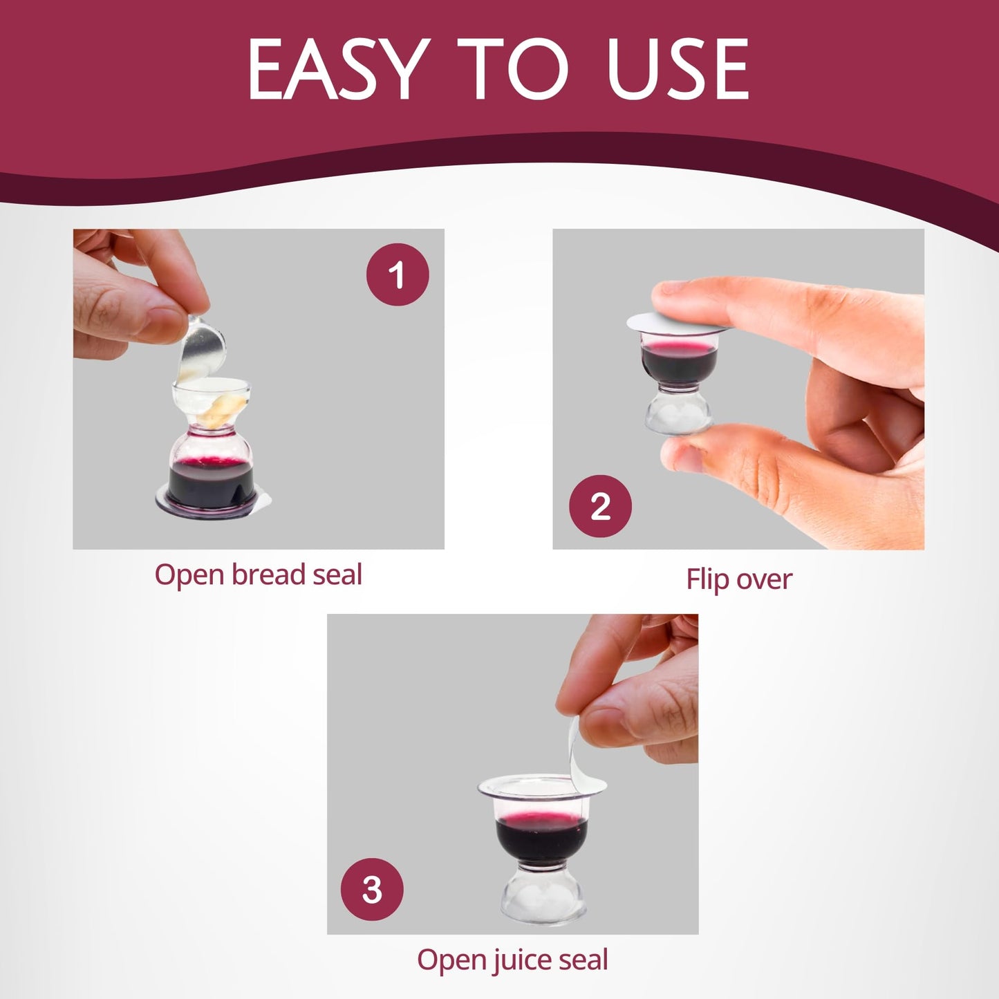 TrueVine Chalice Communion Cups and Wafer Set - Prefilled Cups w/Fresh Unleavened Bread & Grape Juice - Carefully Packaged & Easy to Open Elements for your Church Services, Fits in Trays (100 Count)