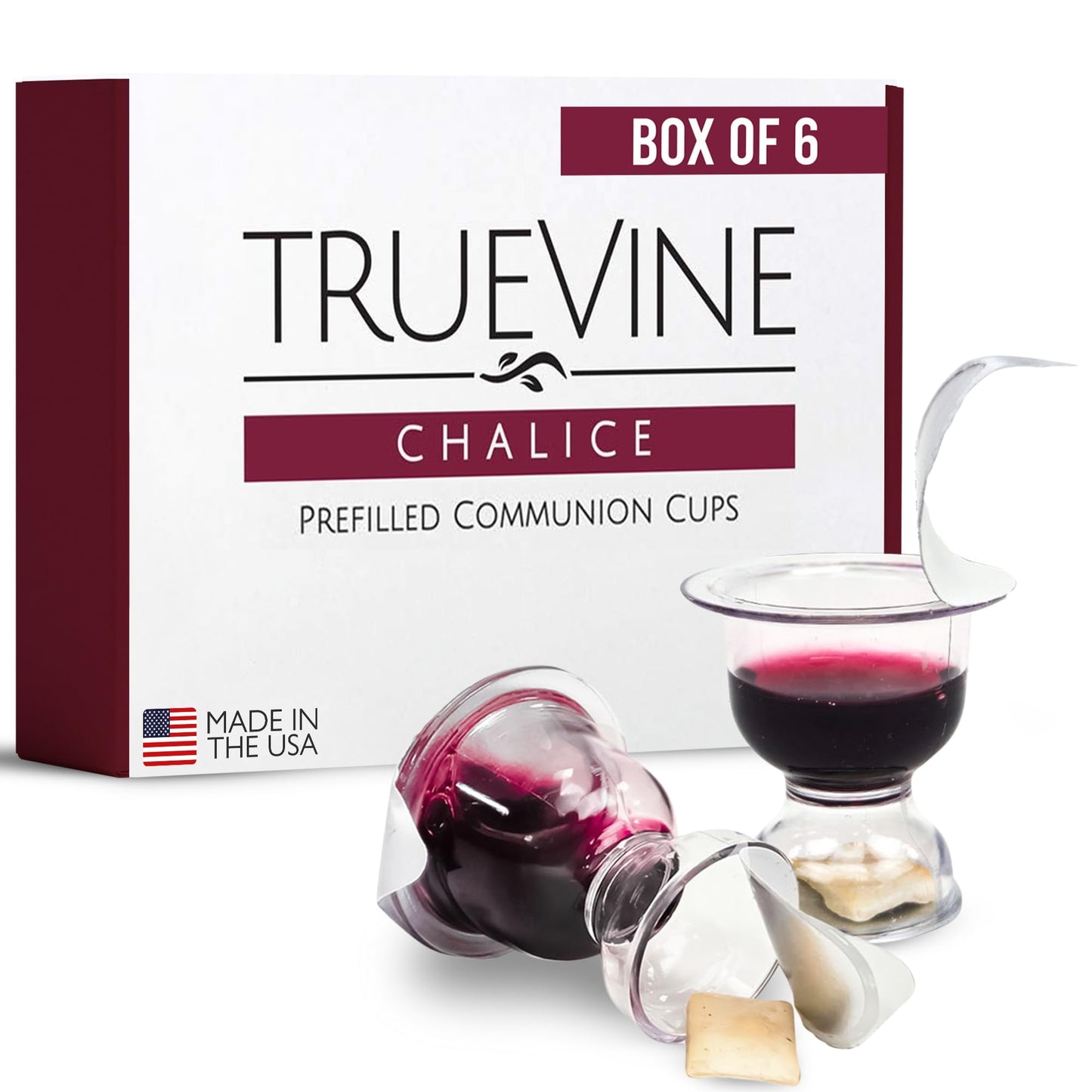 TrueVine Chalice Communion Cups and Wafer Set - Prefilled Cups w/Fresh Unleavened Bread & Grape Juice - Carefully Packaged & Easy to Open Elements for your Church Services, Fits in Trays (100 Count)